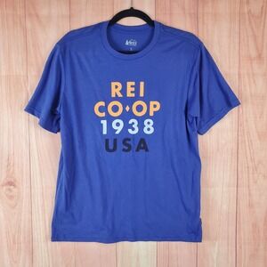 Rei‎ Mens T-Shirt Sz Small Blue Cotton Spell Out Logo Crew-Neck Short Sleeve